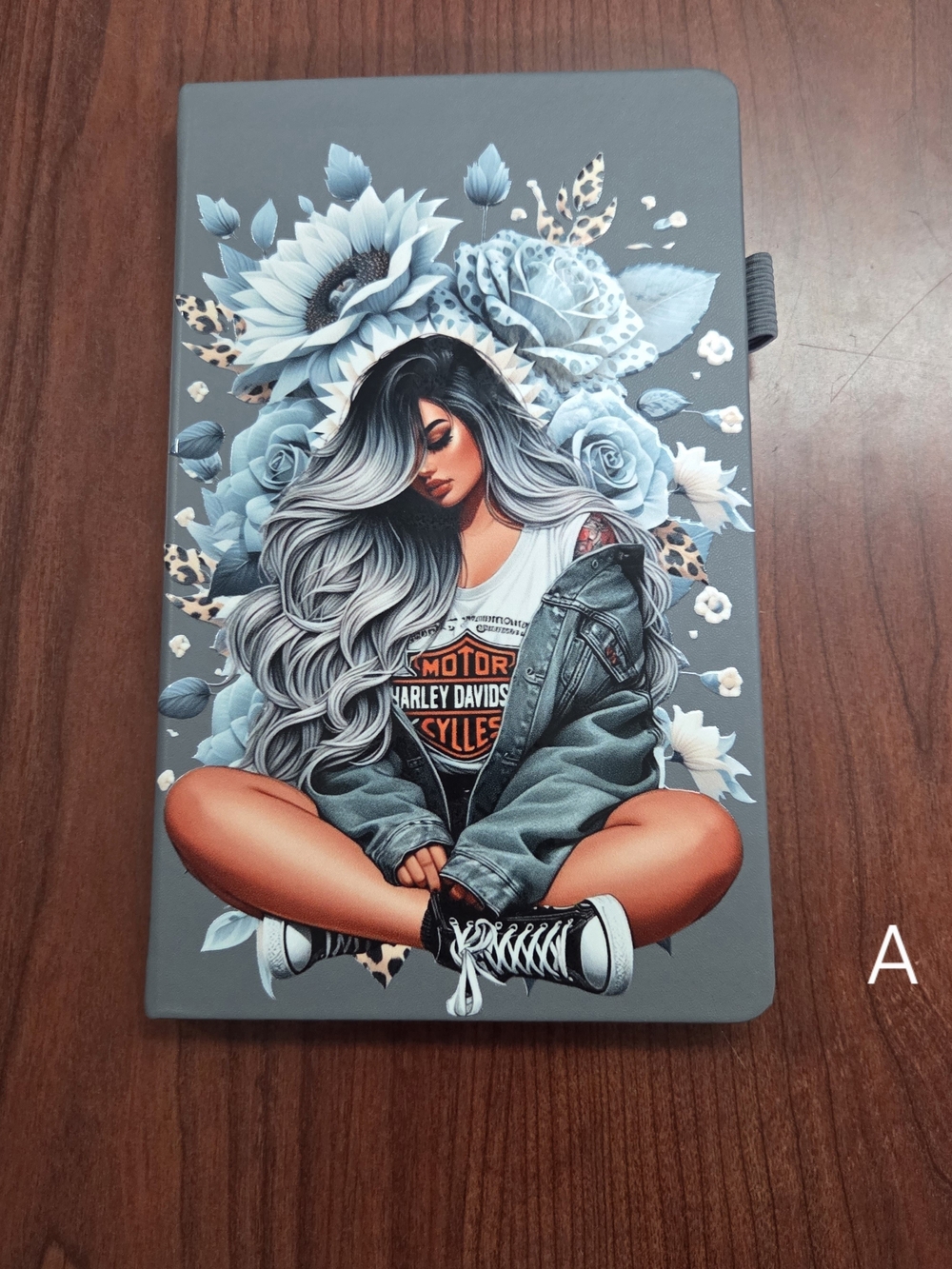 Stylish Gray Floral Journal with Harley-Davidson Graphic